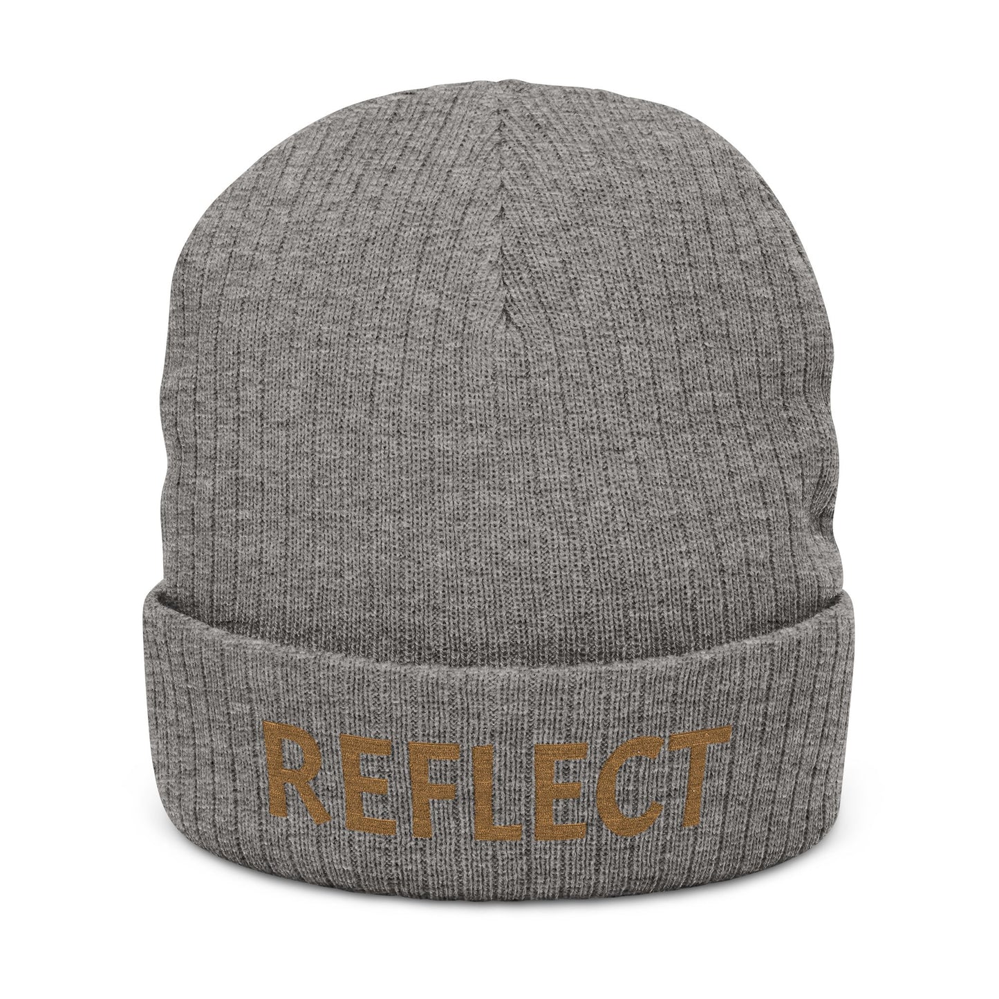 Reflect Embroidered Ribbed Beanie — Cozy Knit Winter Hat