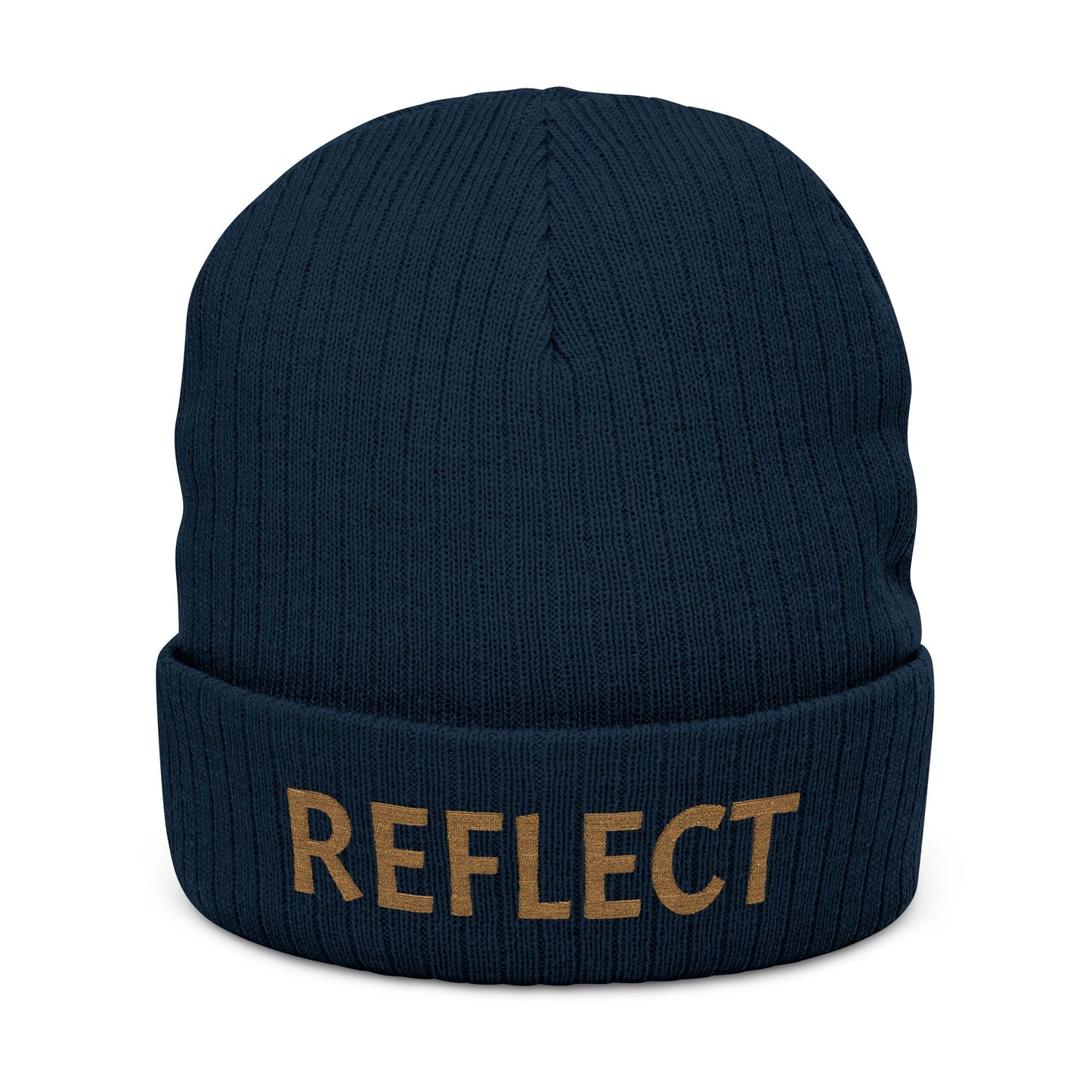 Reflect Embroidered Ribbed Beanie — Cozy Knit Winter Hat