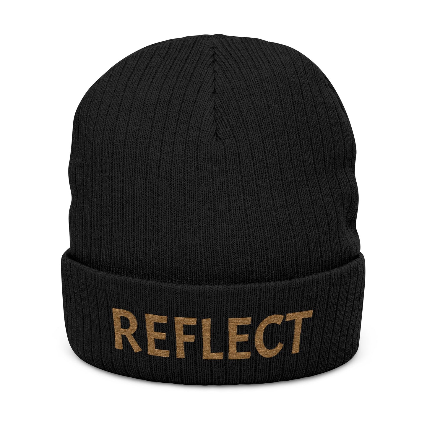 Reflect Embroidered Ribbed Beanie — Cozy Knit Winter Hat