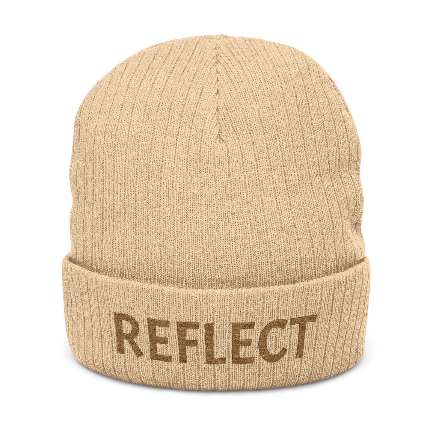 Reflect Embroidered Ribbed Beanie — Cozy Knit Winter Hat