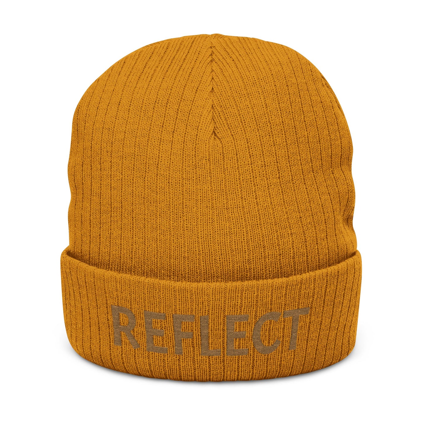 Reflect Embroidered Ribbed Beanie — Cozy Knit Winter Hat