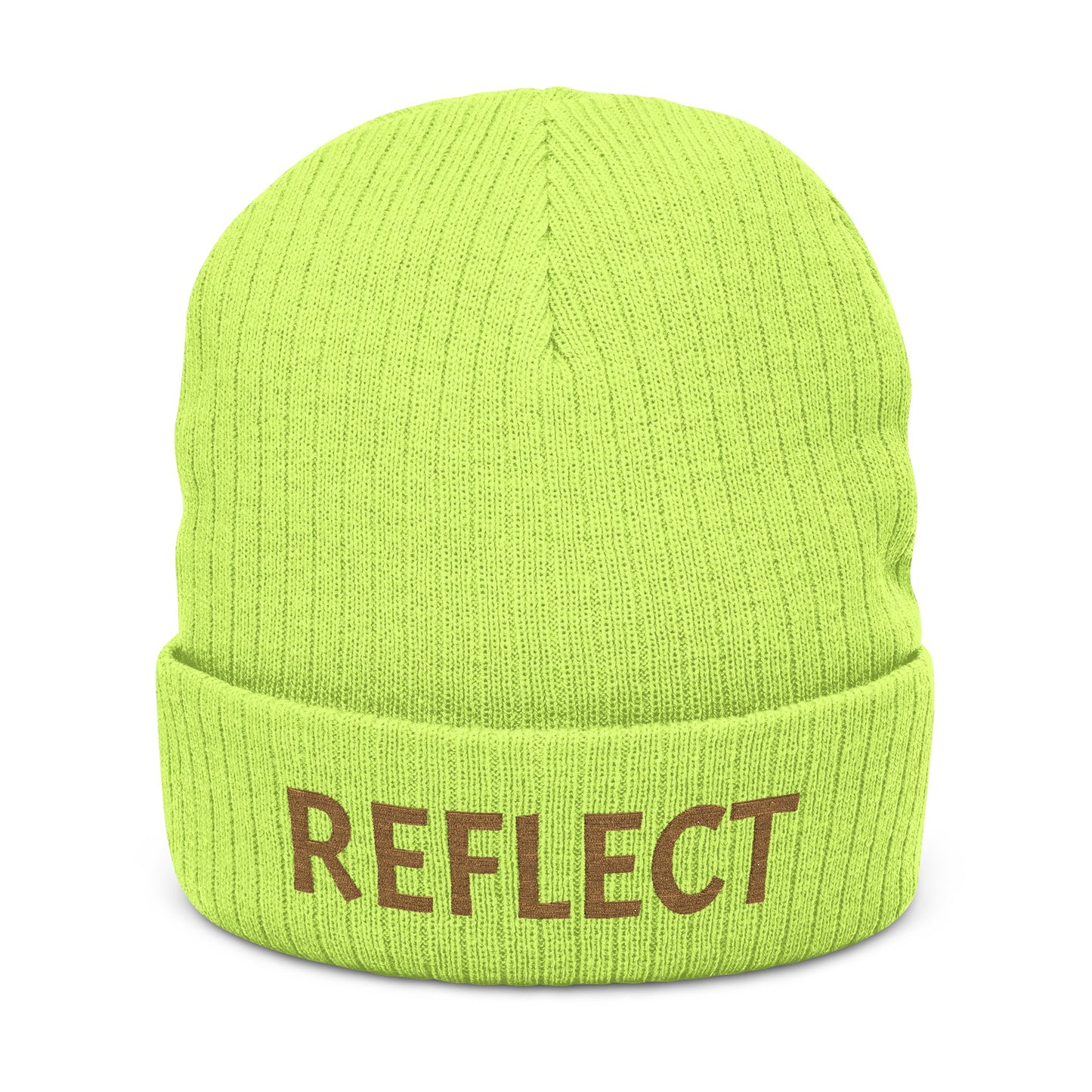 Reflect Embroidered Ribbed Beanie — Cozy Knit Winter Hat