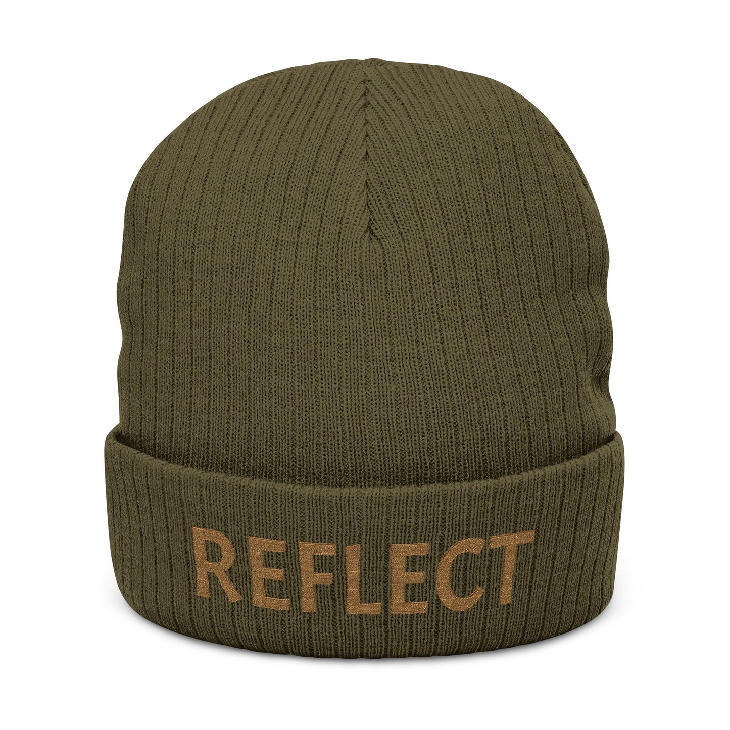 Reflect Embroidered Ribbed Beanie — Cozy Knit Winter Hat